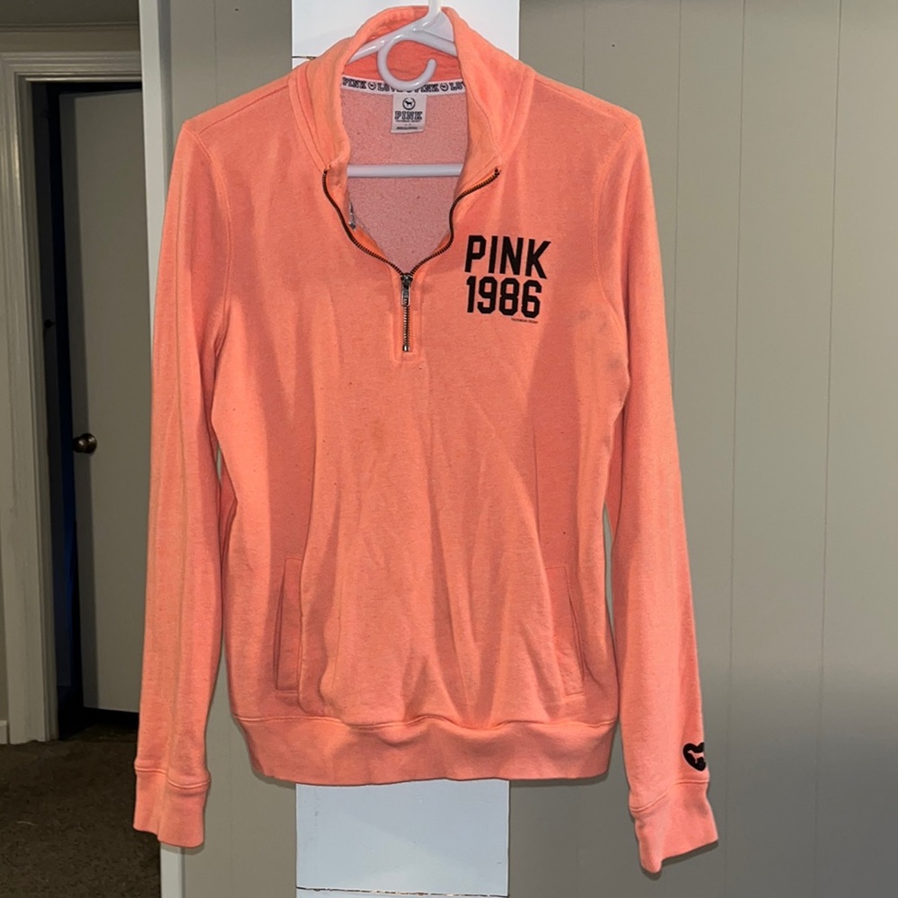 Neon Orange PINK Victoria’s Secret Quarter Zip Up